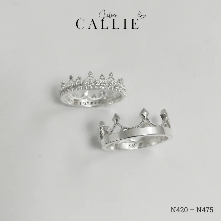 N420 - N475: Nhẫn Bạc Đôi Thiết Kế Callie Silver Vương Miện