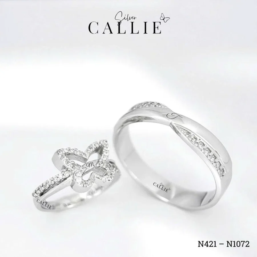 N1072 - N421: Nhẫn Bạc Thiết Kế Callie Silver Đai Chéo Mặt Bướm Đính Đá