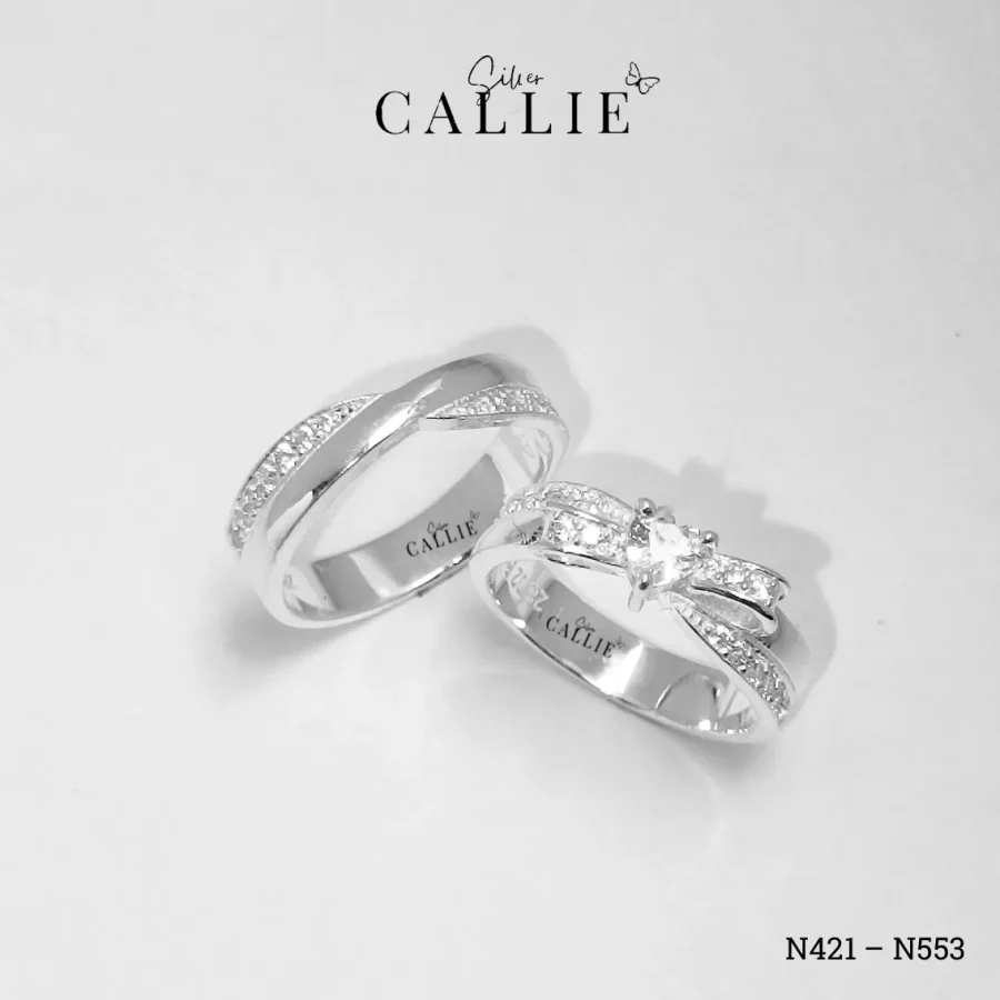 N421 - N553: Nhẫn bạc thiết kế Callie Silver nơ tim đính đá