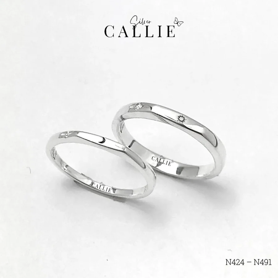 N424 - N491: Nhẫn Bạc Thiết Kế Callie Silver Bảng Nhẫn Khắc Tên