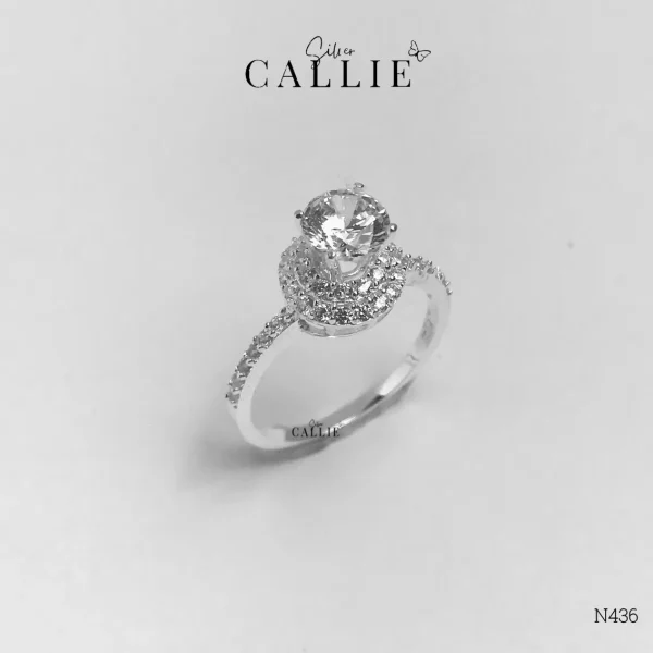 N436 - Nhẫn bạc Callie Silver viên chủ 6li đính đá bao quanh