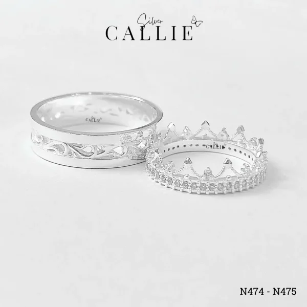 N474 - N475: Nhẫn Bạc Đôi Thiết Kế Callie Silver Vương Miện