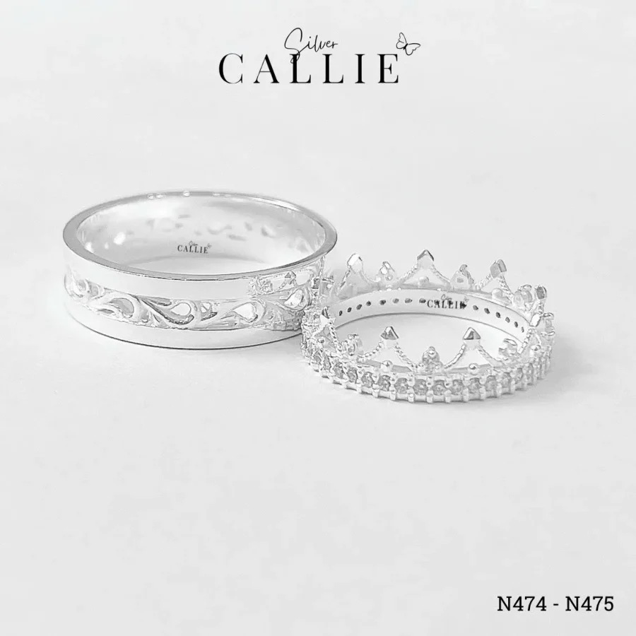 N474 - N475: Nhẫn Bạc Đôi Thiết Kế Callie Silver Vương Miện