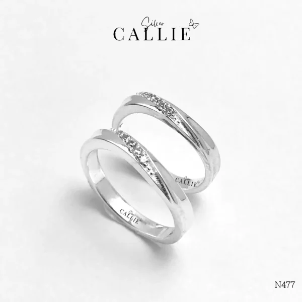 N477 - Nhẫn Bạc Thiết Kế Callie Silver Gợn Sóng Đính Đá