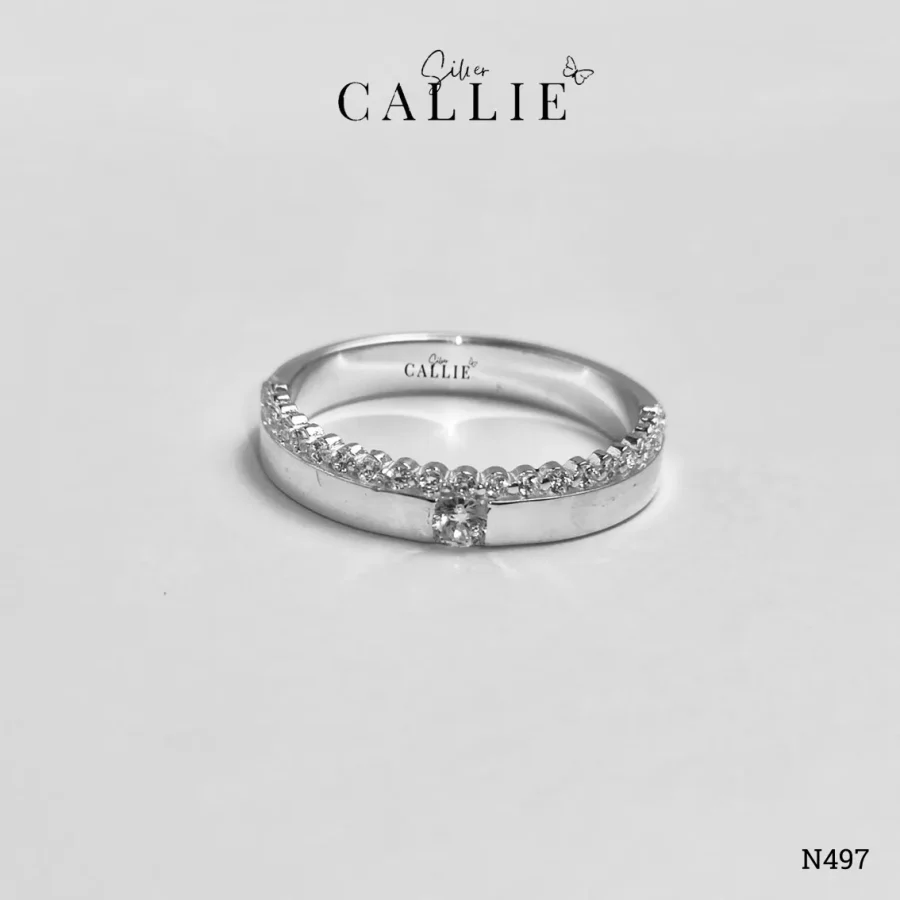 N497 - Nhẫn Bạc Thiết Kế Callie Silver Đính Đá Nửa Vòng