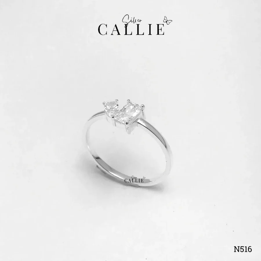 N516 - Nhẫn Bạc Thiết Kế Callie Silver Đá Ghép Trái Tim