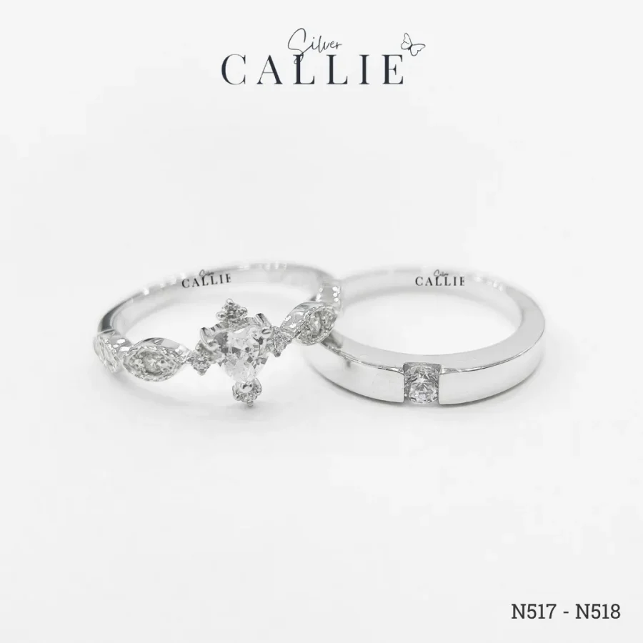 N517 - N518: Nhẫn Bạc Thiết Kế Callie Silver Viên Chủ Trái Tim
