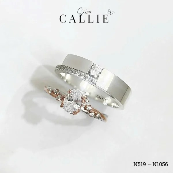 N519 - N1056: Nhẫn Bạc Đôi Thiết Kế Callie Silver 1 Viên Chủ