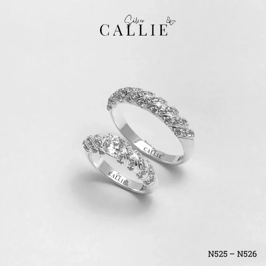 N525 - N526: Nhẫn Bạc Thiết Kế Callie Silver Đai Xoắn Đính Đá