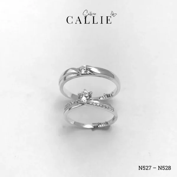 N527 - N528: Nhẫn Bạc Thiết Kế Callie Silver 1 Viên Chủ Đai Chéo