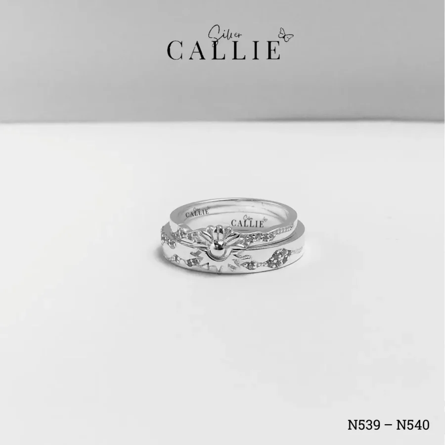N539 - N540: Nhẫn đôi thiết kế Callie Silver Nền Đá