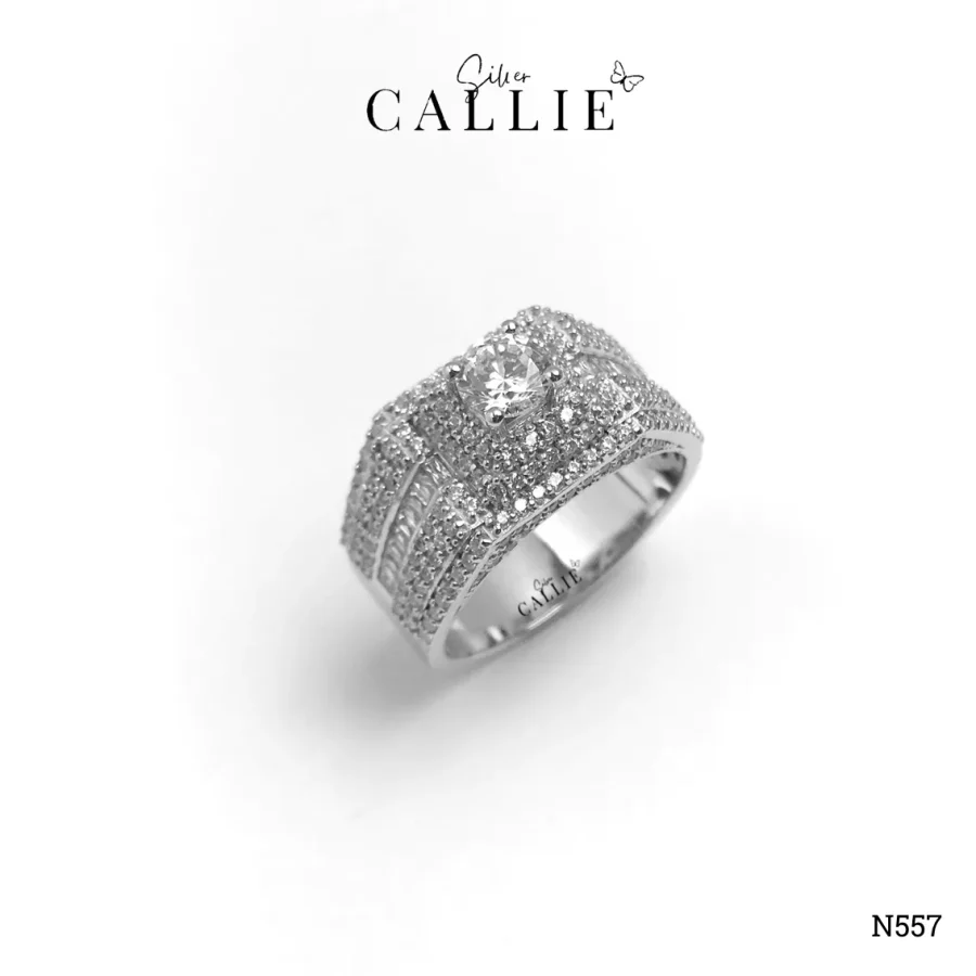 N557 - Nhẫn Bạc Thiết Kế Callie Silver Viên Chủ 5li Đai Full Đá