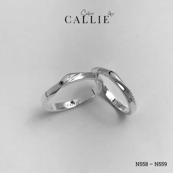 Nhẫn Bạc Đôi Thiết Kế Callie Silver Moon&Sun