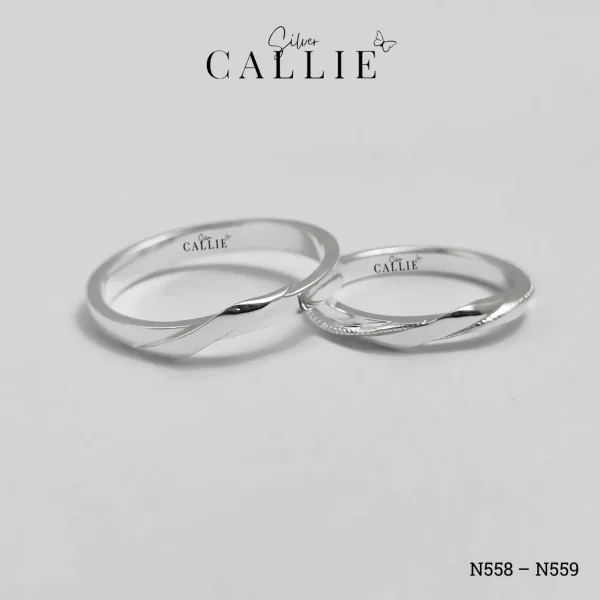 N558 - N559: Nhẫn Bạc Đôi Thiết Kế Callie Silver 1 Đường Chéo