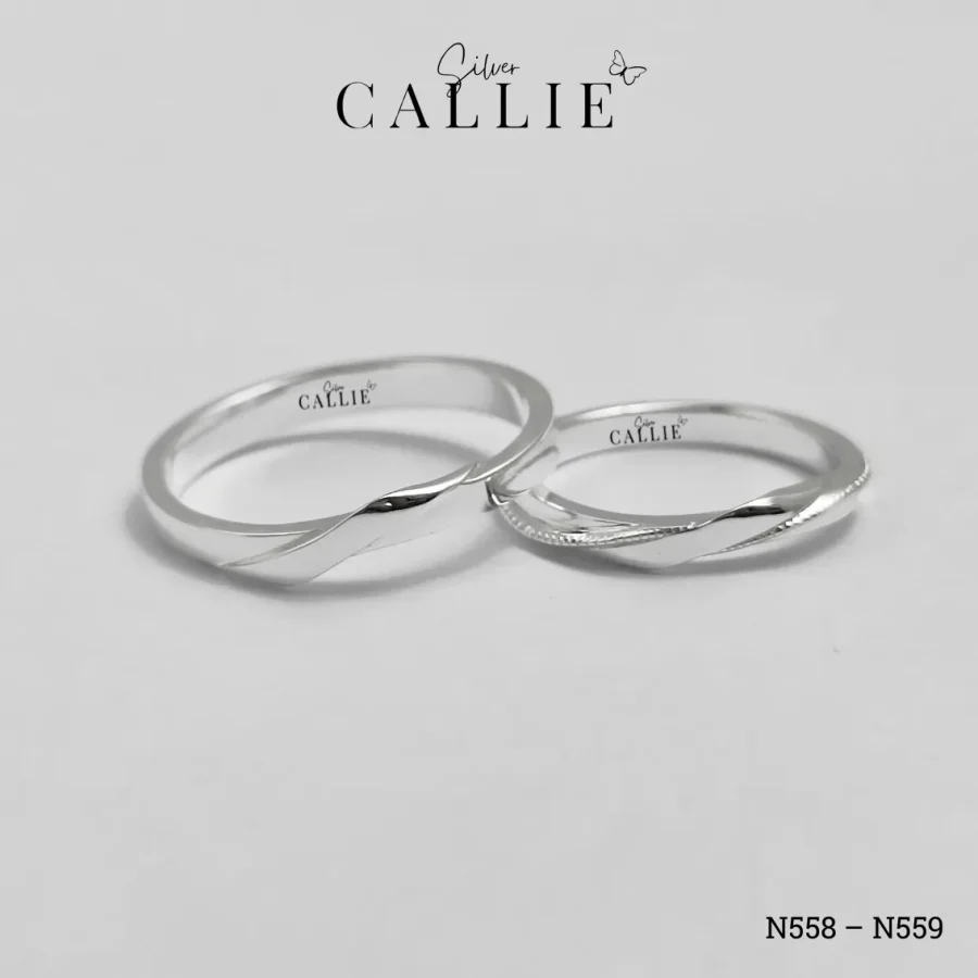 N558 - N559: Nhẫn Bạc Đôi Thiết Kế Callie Silver 1 Đường Chéo