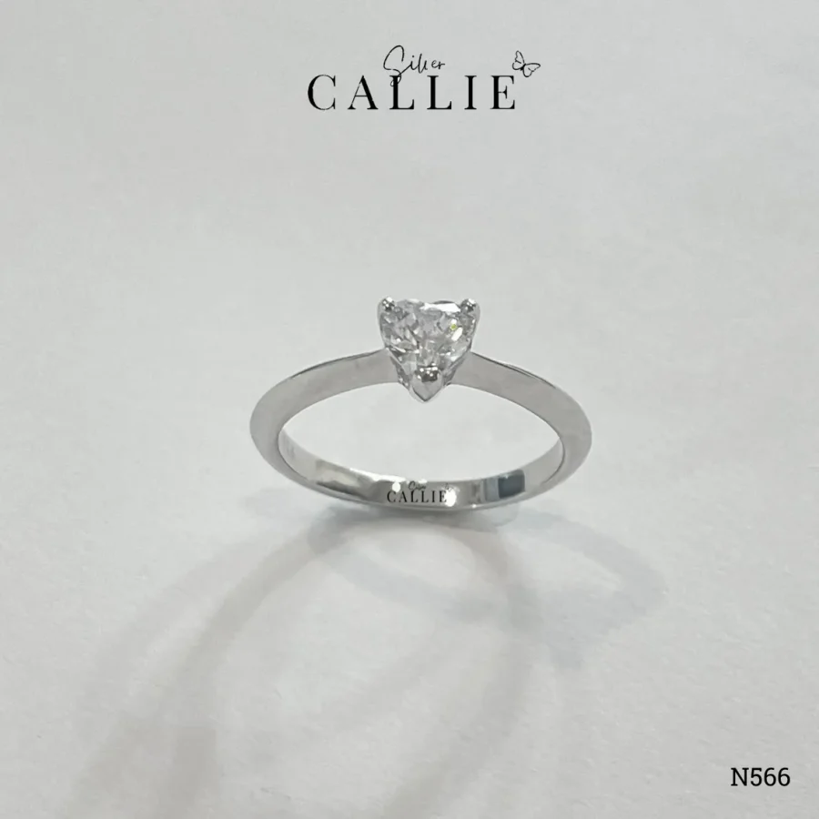 N566 - Nhẫn Bạc Thiết Kế Callie Silver Trái Tim Đai Trơn