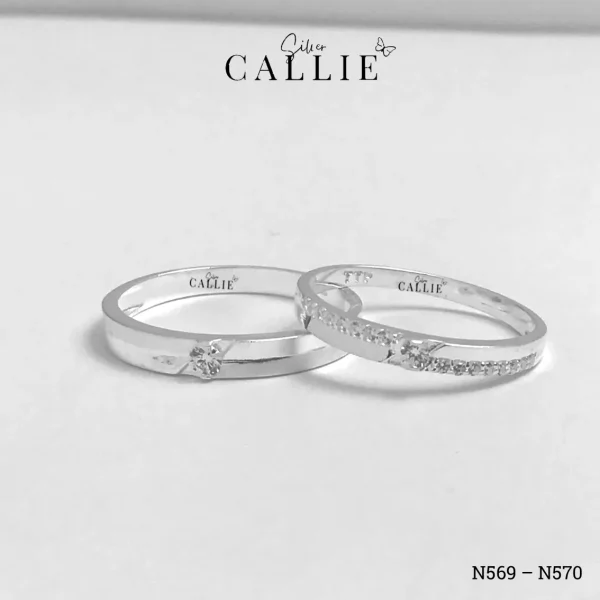 N569 - N570: Nhẫn đôi bạc Callie Silver 1 viên chủ 2 đường đối
