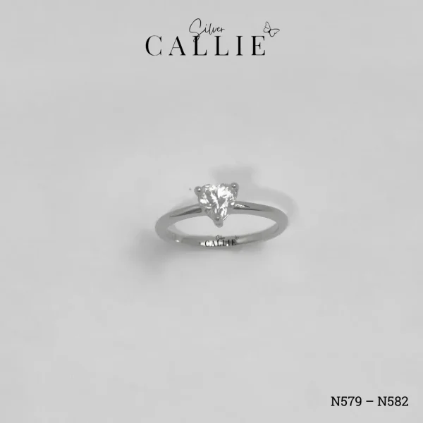 N579 - N582: Nhẫn Bạc Callie Silver Đá Mois Trái Tim Đai Trơn