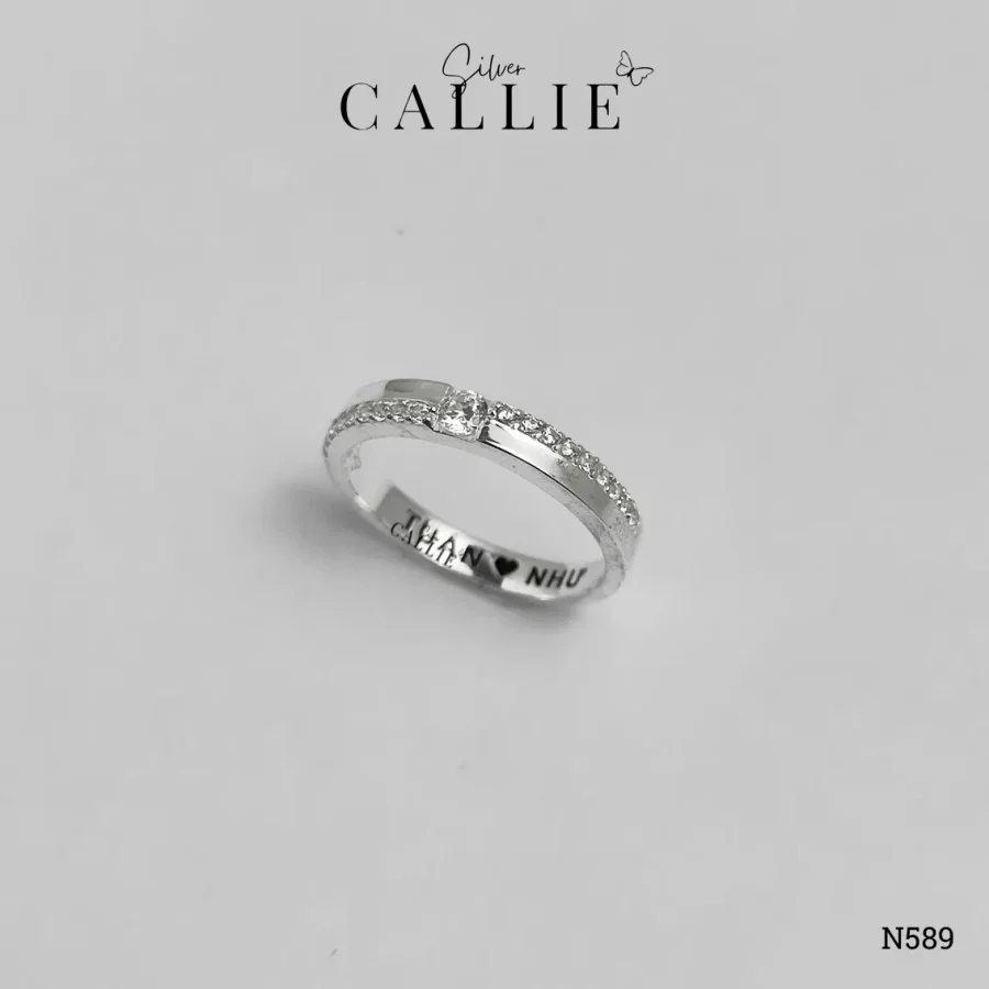N589 - Nhẫn Bạc Thiết Kế Callie Silver Đính Đá Nửa Đai Nhẫn