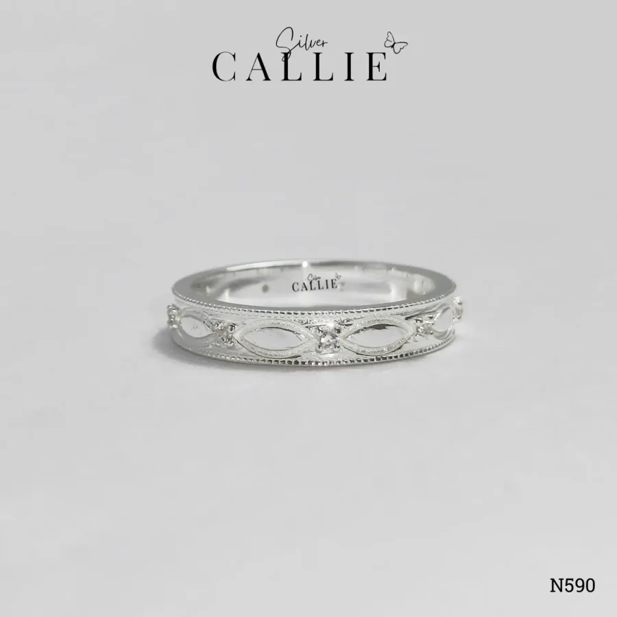 N590 - Nhẫn Bạc Thiết Kế Callie Silver Vòng Xoắn Đính Đá