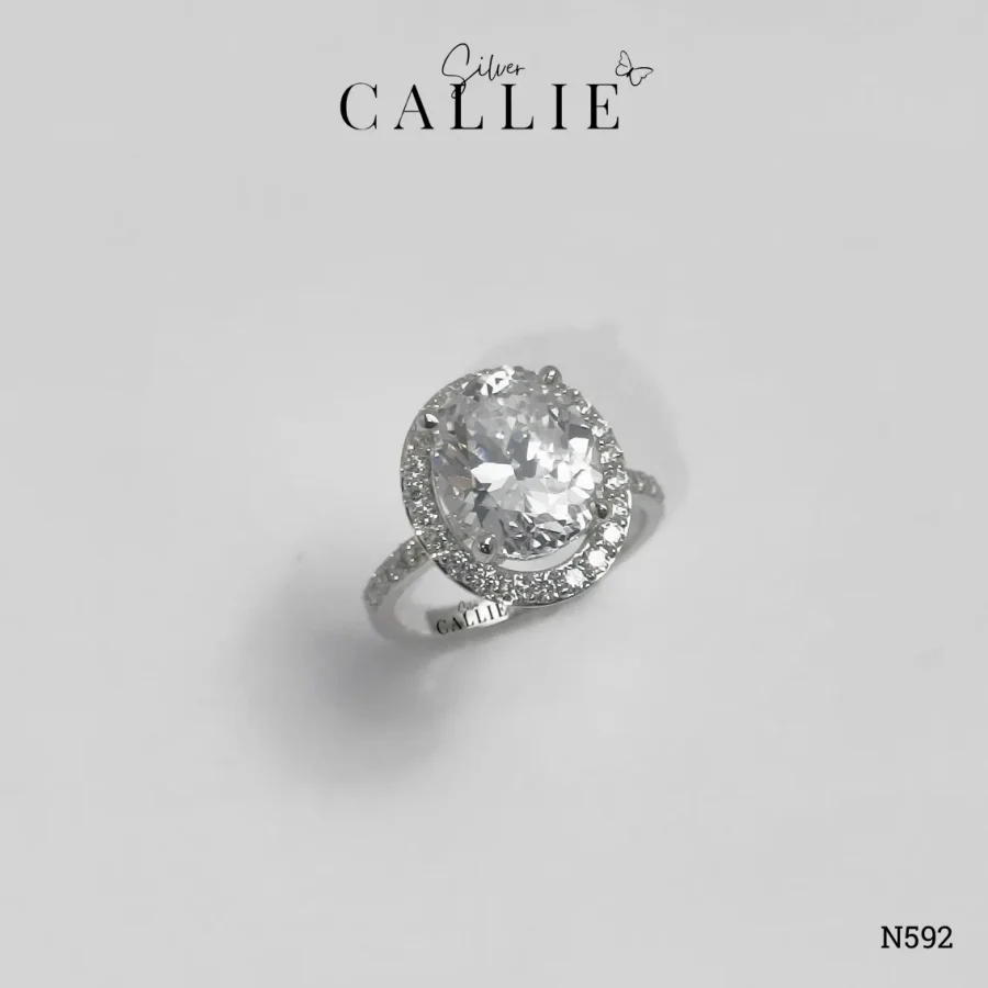 N592 - Nhẫn Bạc Thiết Kế Callie Silver Viên Chủ Oval
