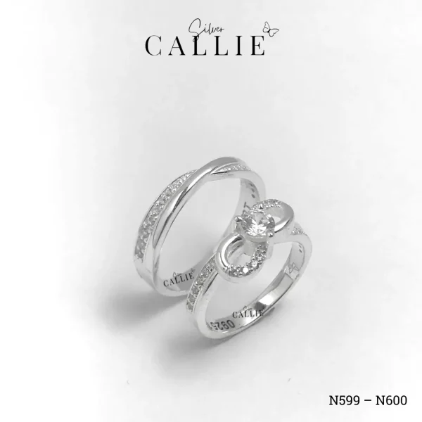 N599 - N600: Nhẫn Bạc Đôi Thiết Kế Callie Silver Vô Cực Đính Đá