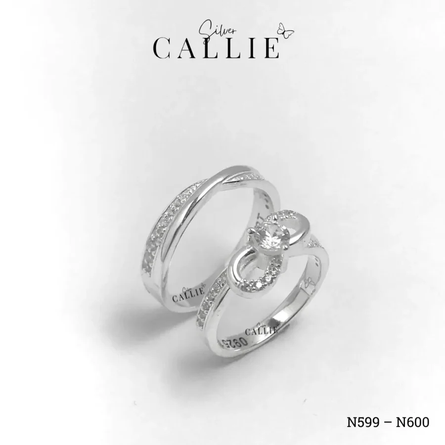 N599 - N600: Nhẫn Bạc Đôi Thiết Kế Callie Silver Vô Cực Đính Đá
