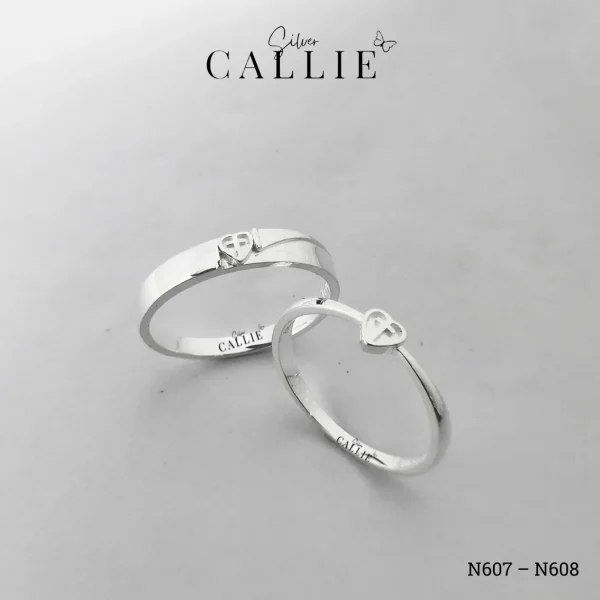 N607 - N608: Nhẫn Bạc Thiết Kế Callie Silver Trái Tim Thập Giá