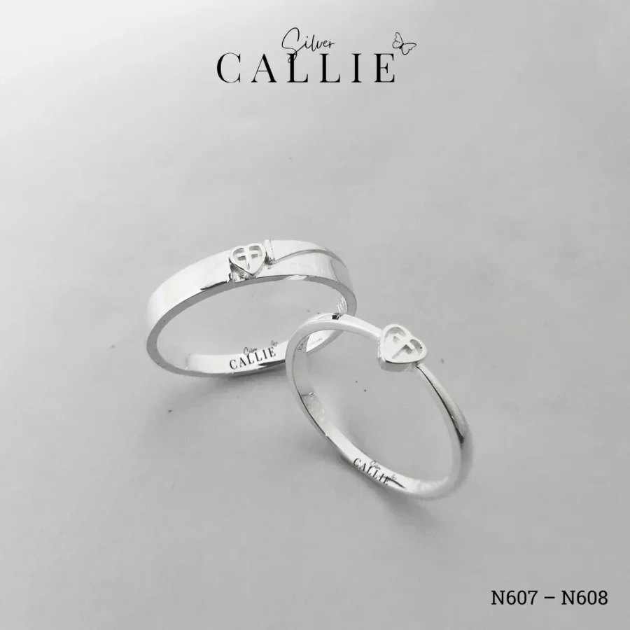 N607 - N608: Nhẫn Bạc Thiết Kế Callie Silver Trái Tim Thập Giá