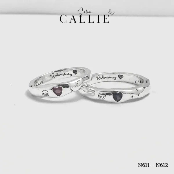 N611 - N612: Nhẫn Bạc Thiết Kế Callie Silver Trái Tim Đai Gồ Ghề