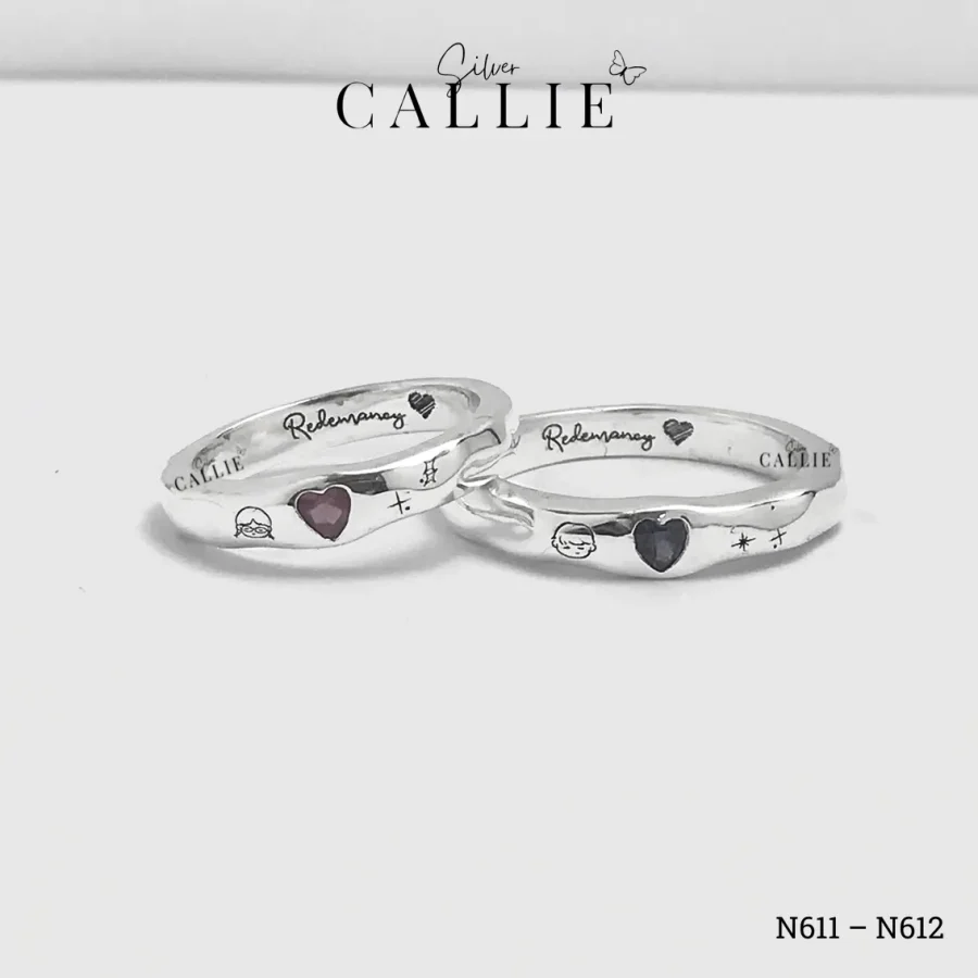 N611 - N612: Nhẫn Bạc Thiết Kế Callie Silver Trái Tim Đai Gồ Ghề