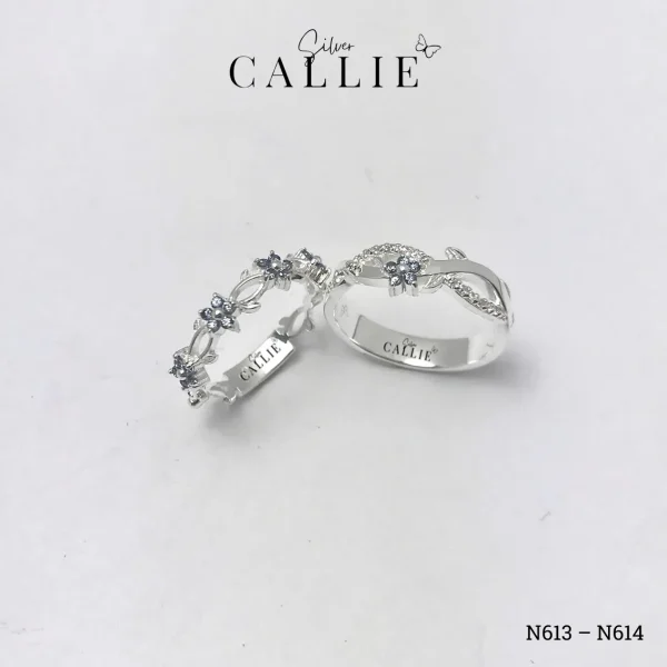 N613 - N614: Nhẫn Bạc Thiết Kế Callie Silver Hoa Lá Đai Xoắn