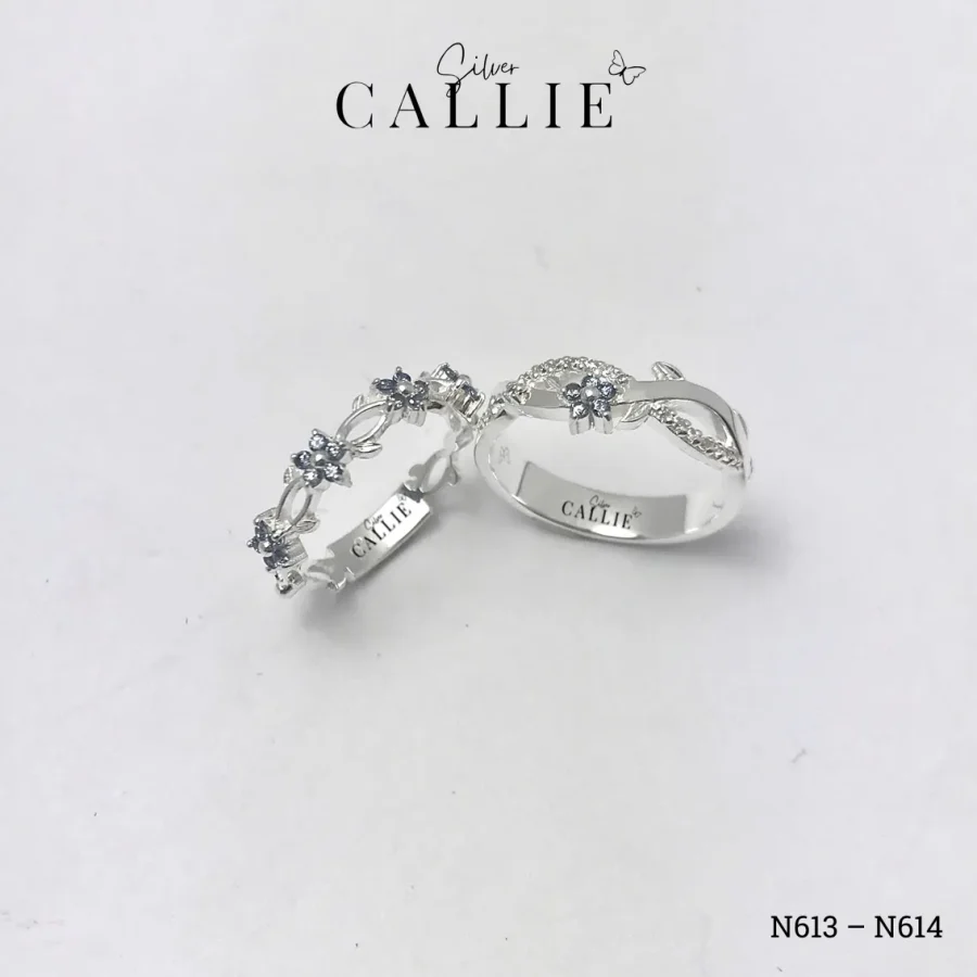 N613 - N614: Nhẫn Bạc Thiết Kế Callie Silver Hoa Lá Đai Xoắn