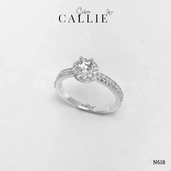N618 - Nhẫn bạc thiết kế Callie Silver hình hoa 2 hàng đá 2 bên