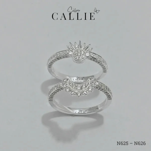 N625 - N626: Nhẫn Bạc Thiết Kế Callie Silver Mặt Trăng - Mặt Trời