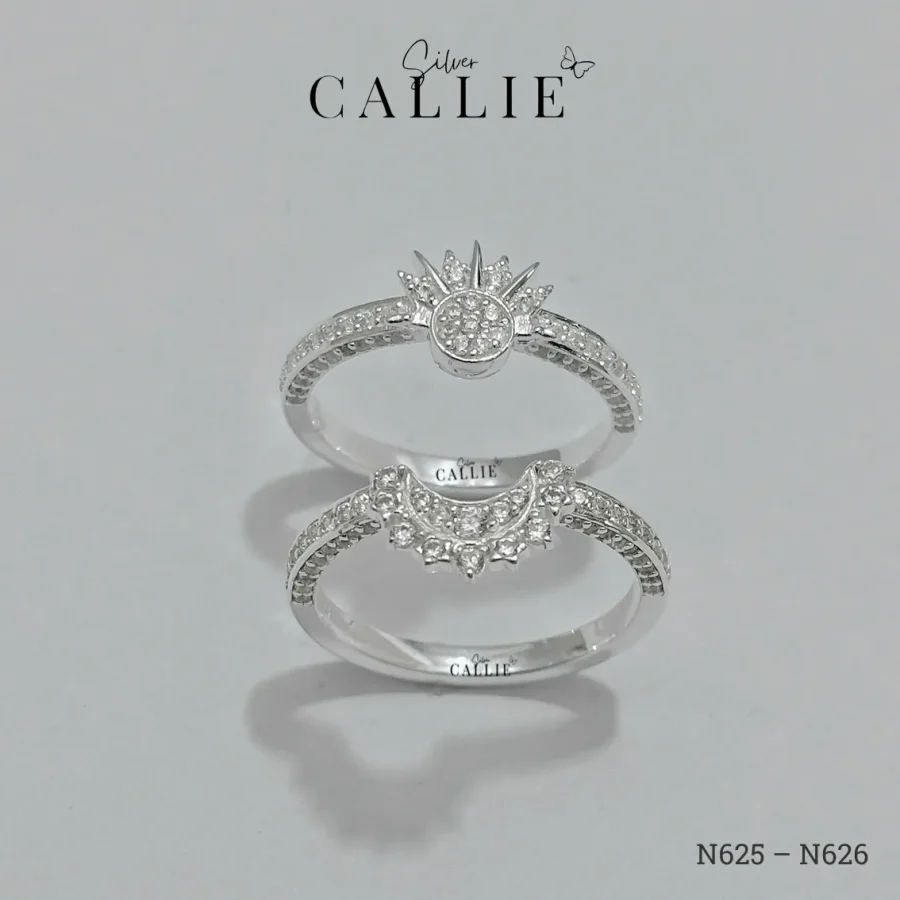 N625 - N626: Nhẫn Bạc Thiết Kế Callie Silver Mặt Trăng - Mặt Trời