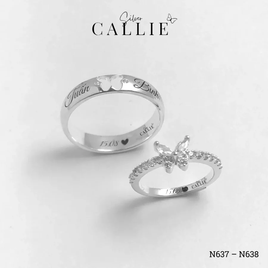 N637 - N638: Nhẫn Bạc Đôi Thiết Kế Callie Silver Bươm Bướm