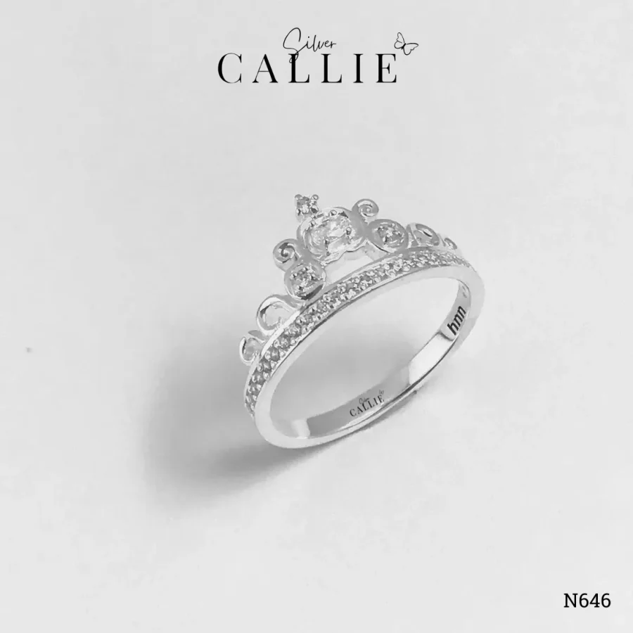 N646 - Nhẫn Bạc Thiết Kế Callie Silver Vương Miện Đá Oval