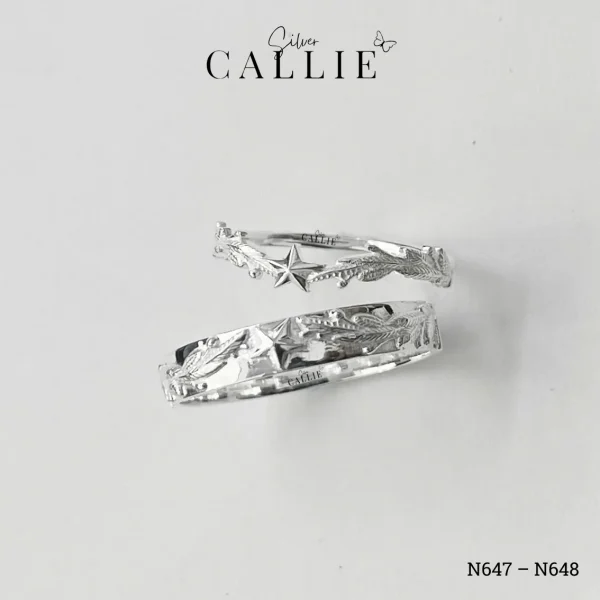 N647 - N648: Nhẫn Bạc Thiết Kế Callie Silver Cành Tùng Quân Đội