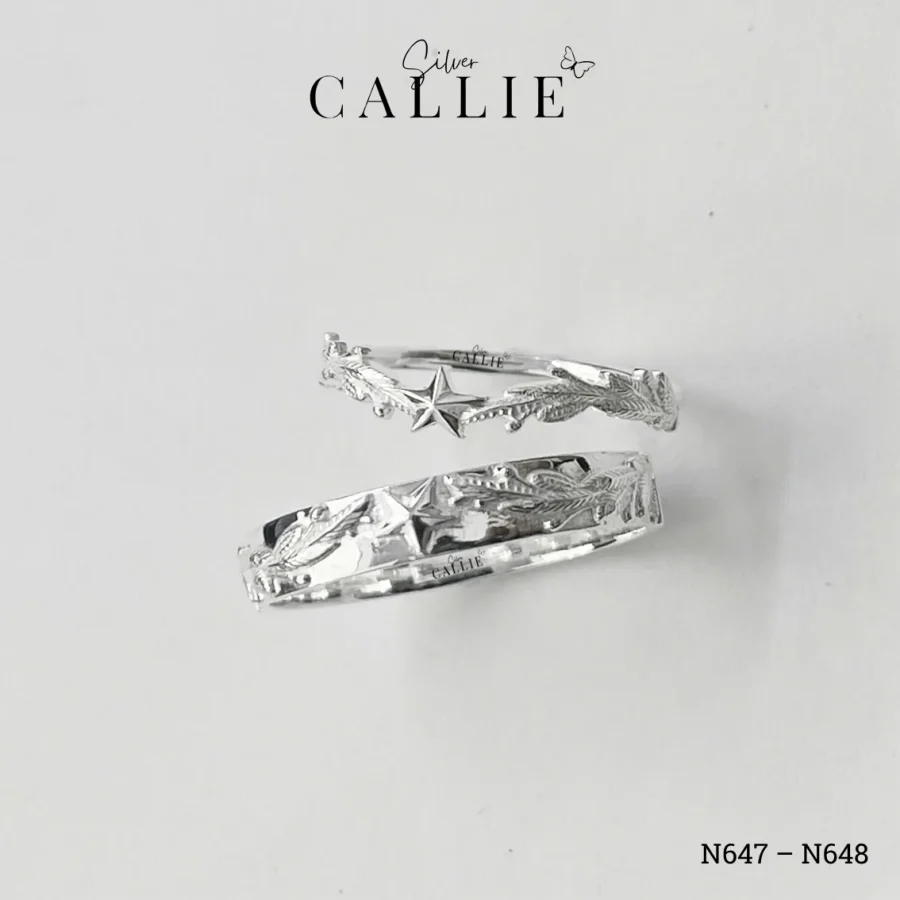 N647 - N648: Nhẫn Bạc Thiết Kế Callie Silver Cành Tùng Quân Đội