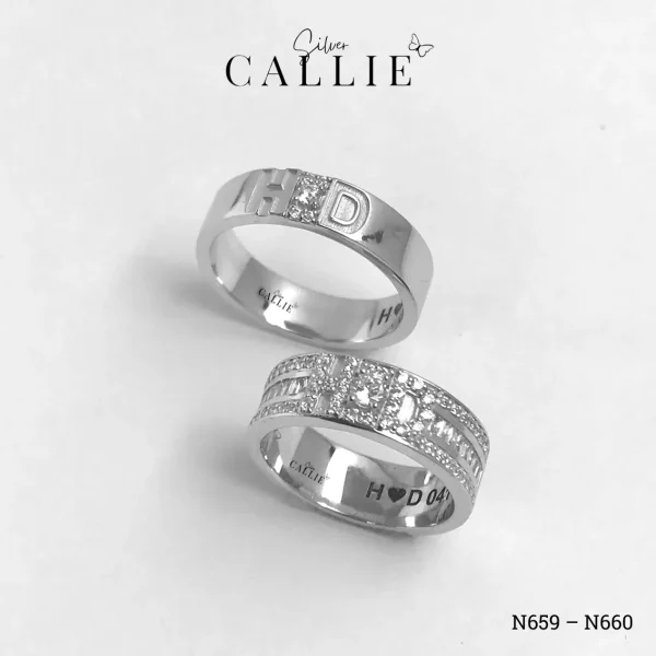 N659 - N660: Nhẫn Bạc Đôi Thiết Kế Callie Silver Theo Tên