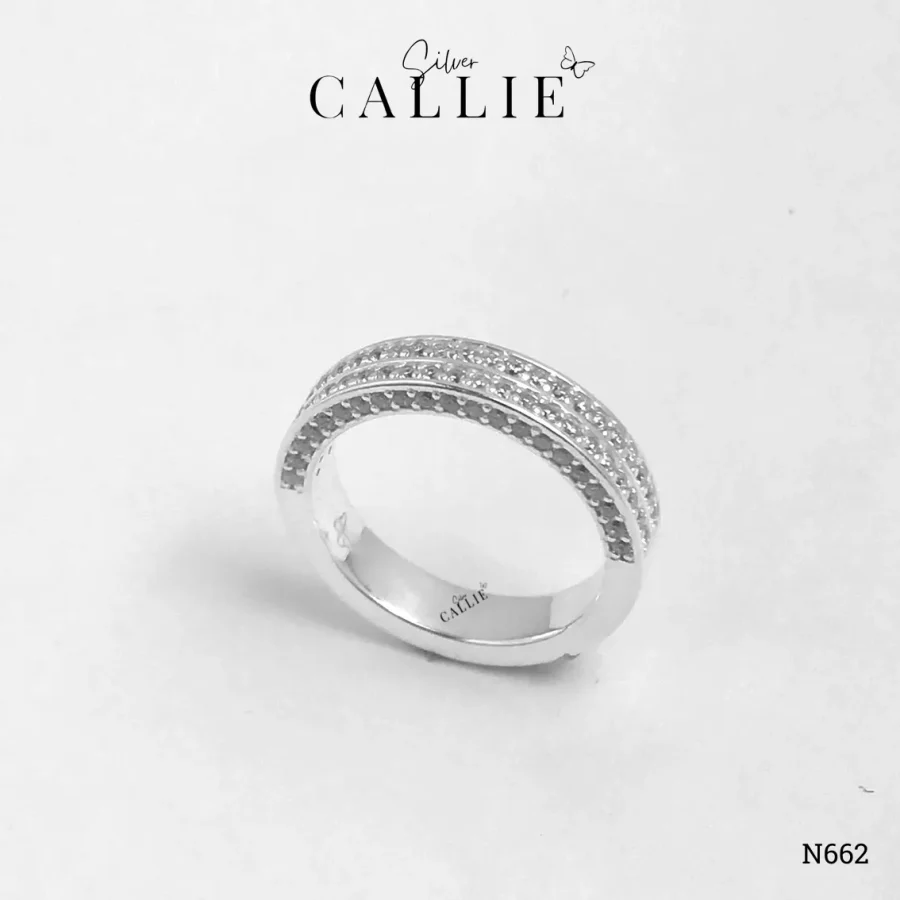 N662 - Nhẫn Bạc Thiết Kế Callie Silver 2 Hàng Đá Kèm Đá 2 Cạnh