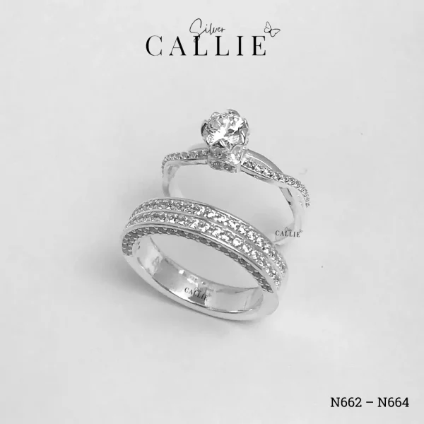 N662 - N664: Nhẫn Bạc Đôi Thiết Kế Callie Silver Đính Đá