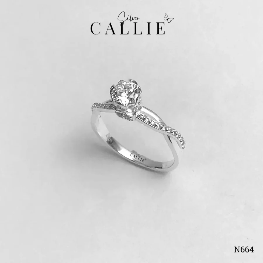 N664 - Nhẫn Bạc Thiết Kế Callie Silver Đai Xoắn Đế Hoa