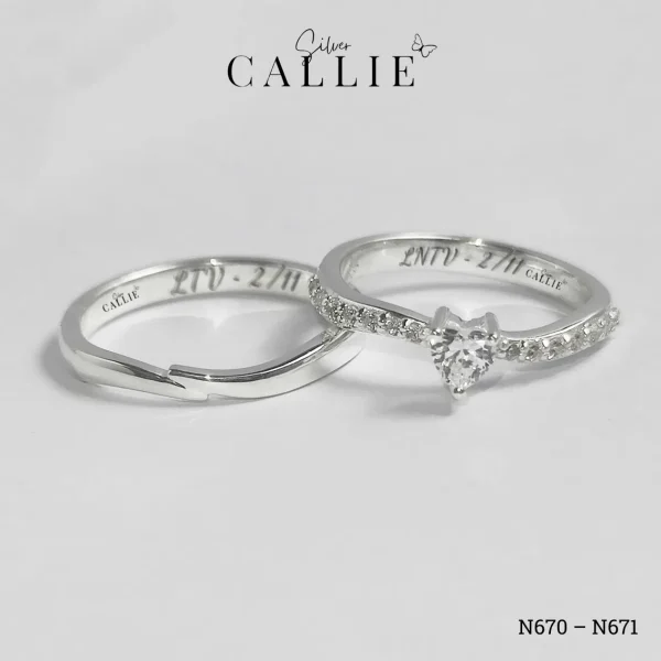 N670 - N671: Nhẫn Bạc Thiết Kế Callie Silver Viên Chủ Trái Tim