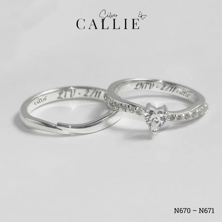 N670 - N671: Nhẫn Bạc Thiết Kế Callie Silver Viên Chủ Trái Tim