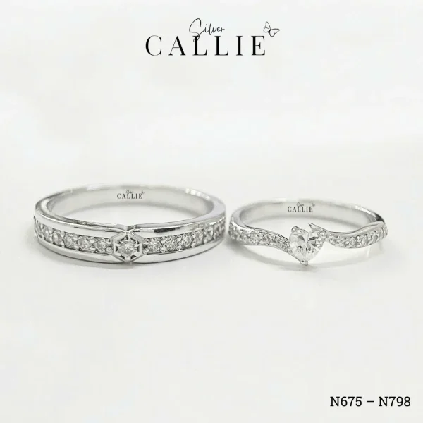 N675 - N798: Nhẫn Bạc Đôi Thiết Kế Callie Silver Đính Đá