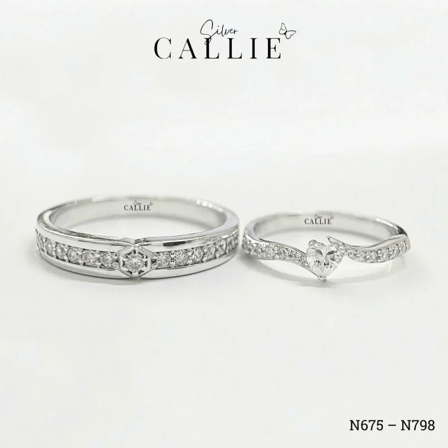 N675 - N798: Nhẫn Bạc Đôi Thiết Kế Callie Silver Đính Đá