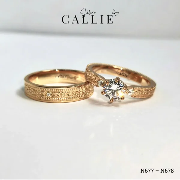 N677 - N678: Nhẫn Bạc Đôi Thiết Kế Callie Silver Đai Hoạ Tiết
