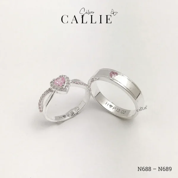 N688 - N689: Nhẫn Bạc Thiết Kế Callie Silver Viên Chủ Trái Tim